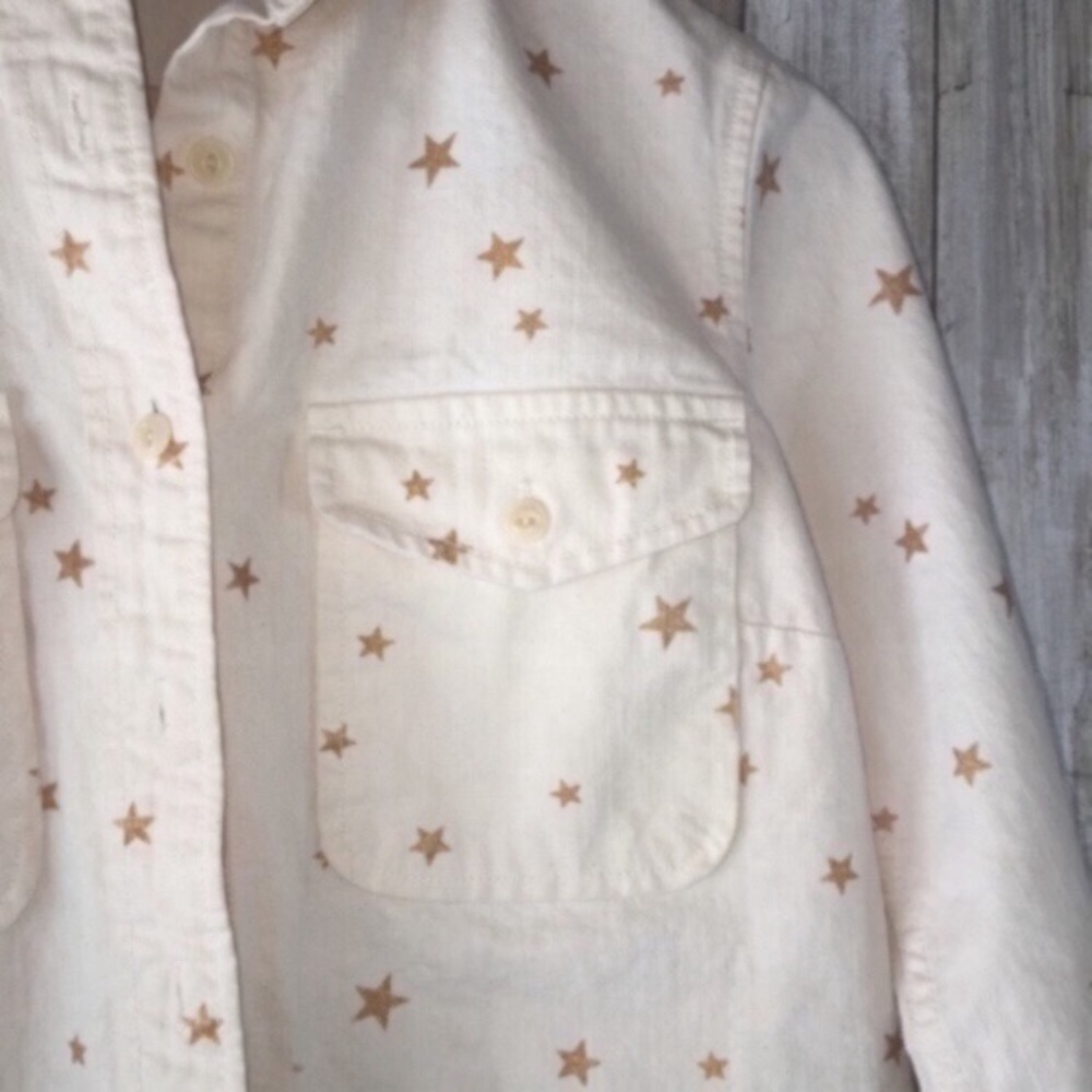 J.Crew Star Print Button Down XS Cream Gold Collared Cotton Blouse Casual Preppy - Picture 3 of 6